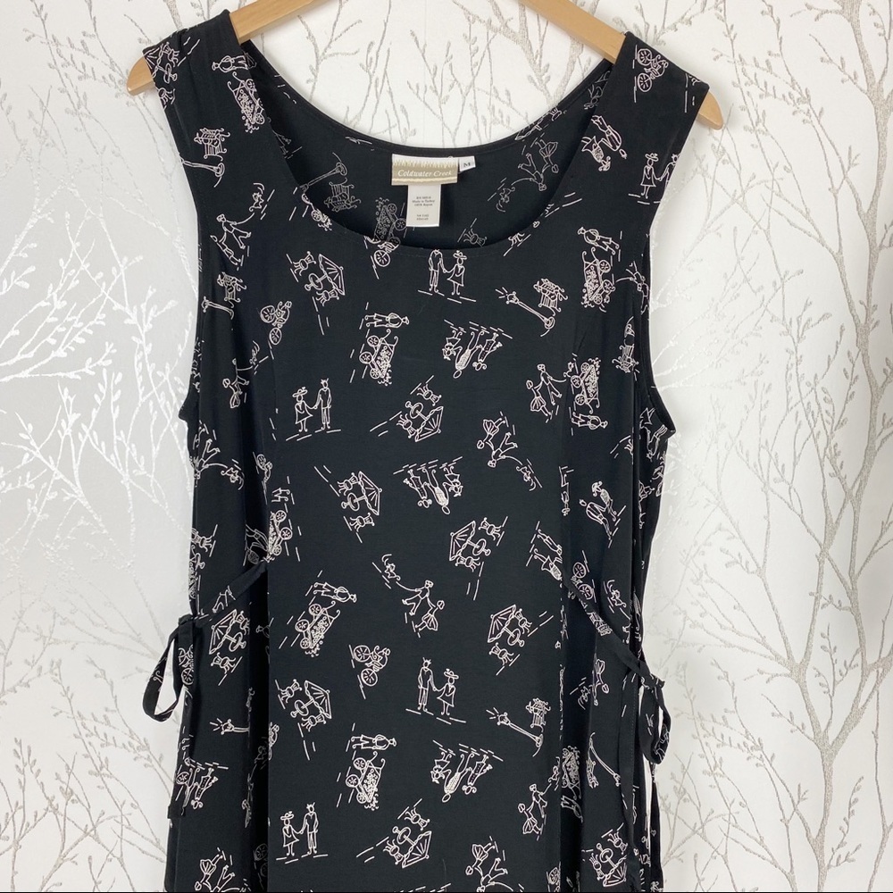 COLDWATER CREEK Novelty People Print Sleeveless Black Maxi Dress Medium Rayon - Picture 3 of 11